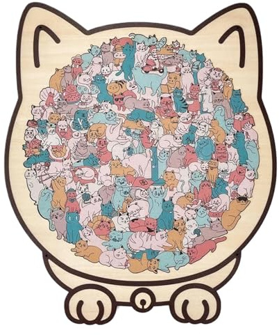 Puzzle en Forme de Chat, 135 pièces en Bois coloré de Couleur Morandi, Puzzle irrégulier Stimulant, encadré par Puzzles de Chats, Cadeau pour Les Amoureux des Chats