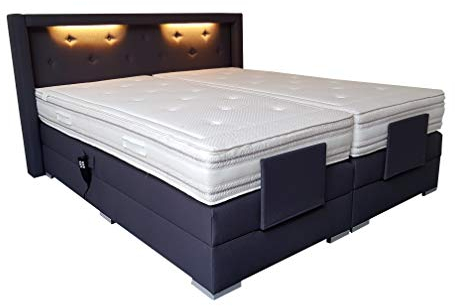 PAARA Boxspringbett Paris GM | 10.000 Newton Motorleistung | LED | Antirutsch-Matten | Royal-WS® Taschenfederkern Matratze mit GELAX® Topper Kern | Made in Germany (180 x 200 cm)