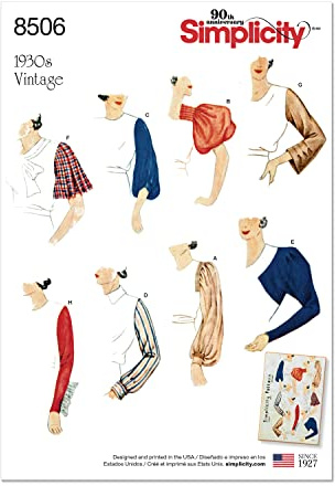 Simplicity Pattern 8506 A (10-12-14-16-18-20-22) Misses' Vintage Set of Sleeves, Paper, White, 22 x 15 x 1 cm