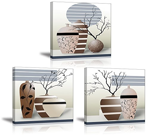 Piy Painting 3x Cuadro sobre lienzo imagen de Ramas secas elegantes en botellas de jarrón Canvas Wall Art de la Lona Arte de La Pared para Colgar Cuadros Sobre el Lienzo Dormitorio Cocina 30x30cm