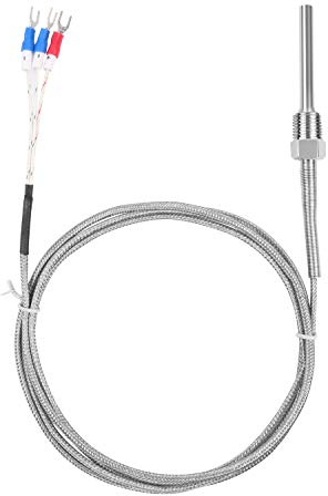 Wasserdichter RTD PT100 Temperatursensor – Jaybva Edelstahl 3 Draht Thermistor Sonde für PID-Temperaturregler NPT 0,6 cm Rohrgewinde mit Isolierung Leitungsschutz Draht 0~500 C