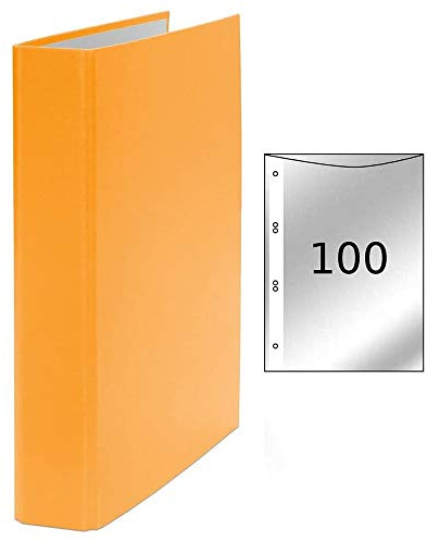 Ringbuch / DIN A5 / 4-Ring Ordner / Farbe: orange + 100 Prospekthüllen