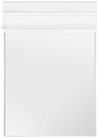PS-Handelshaus 100x A6 Aufhängetasche mit Überfallklappe & Lochung | 100x A6 Sichttasche aus 145my PP. Glasklar, recycelbar. Mit Schutzklappe oben & Lochung mittig für Aushänge.