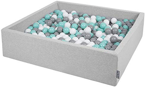 KiddyMoon Großes Bällebad Quadrat 120 x 120 x 30 cm mit 300 Bällen 7 cm Weiches und Sicheres Spielzeug Ballgrube Abnehmbarer Bezug Waschbar