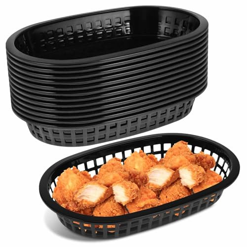 Housoutil Boat-Shaped Plastic Fast Food Basket 9.25 X 5.9 X 1.4 Inch Food Serving Tray for Fries Burgers Snacks Suitable for Home Restaurants Parties and Ktv