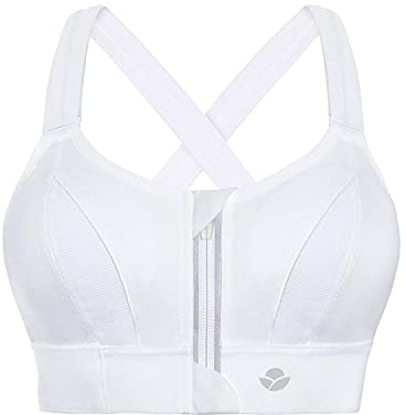 YIANNA Reggiseno Sportivo Donna Taglie Forti Senza Ferretto Reggiseni Sportivi Imbottito Apertura Davanti Cerniera Sports Bra Top Bianco, 151 Size L