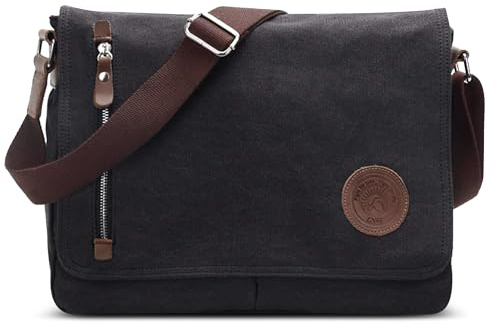DORRISO Mode Umhängetasche Herren Schultertasche Canvas Schultertaschen für 14 Zoll Laptop Kuriertasche Männer Casual Reise Schule Schultertasche Kuriertasche Schwarz