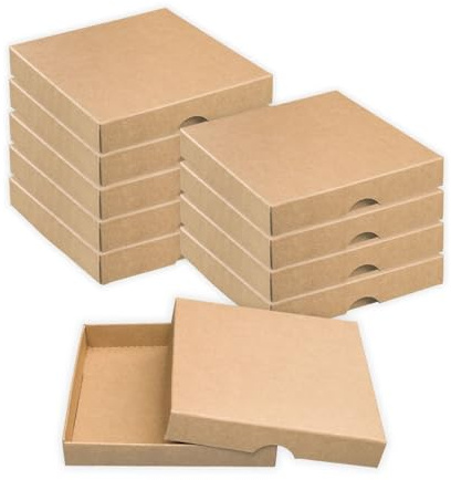 Natürlich verpacken Faltschachtel 12,8 x 12,8 x 2 cm, Braun, Deckel, Kraftkarton - 10er Set