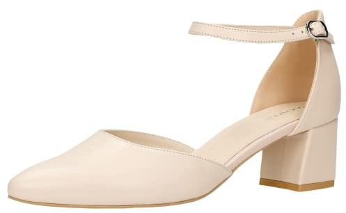 WOJAS - Damen Riemchenpumps I mit Spange am Knöchel I Genarbtes Leder I Weiches Futter I Klassisches Design I 35086-54 - Beige, Gr. 40