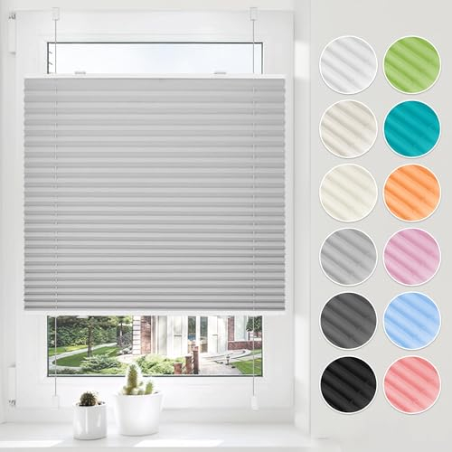 HOMEDEMO Plissee ohne Bohren Klemmfix, B75 x H210 cm Grau, Faltrollo Plisseerollo Jalousie für Tür & Fenster Blickdicht Sichtschutz Sonnenschutz Rollo