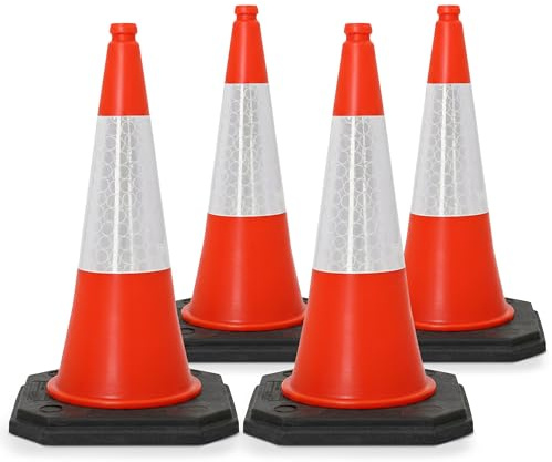 Street Solutions UK Orange Traffic Cones 750mm Pack of 4 - Heavy Duty Road Cones Large, Wind Resistant High Reflectivity No Parking Cones