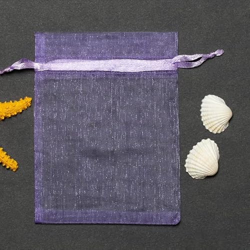 50 Stück Schokoladen-Geschenkbeutel, transparent, Chiffon, Kordelzug, Organzabeutel, Weihnachten, Neujahr, Valentinstag, Party, Pralinenschachtel, hellviolett, 7 x 9 cm