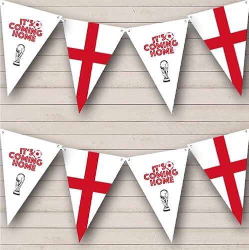 Fingerprint Designs It's Coming Home England Flag Football Personalised Any Text Banner Bunting