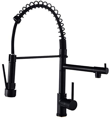 Küchenarmatur, Spring Wasserhahn Küche mit Pull Down Sprüher Brause, Niederdruck mischbatterie küche 360° drehbar Armatur Küche Spiralfederarmatur (schwarz)