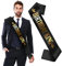 King Boy Bandeau d'anniversaire en satin pour anniversaire de mariage en satin noir accessoire de décoration de fête d'anniversaire