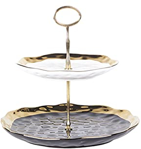 Kuchenständer ServierStänder Keramische Kuchen-Stand-European-Dessert-Tisch Abnehmbarer Cupcake-Display-Stand-doppelter Nachmittag Tee-Gebäck, das Tabwet mit Griff dient Tortenständer ( Color : Schwar