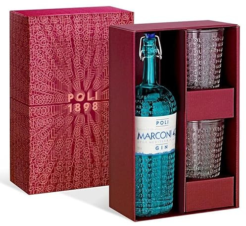 POLI GIN MARCONI 42 STILE MEDITERRANEO CONFEZIONE CON DUE BICCHIERI 70 CL