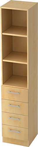 bümö Office Aktenschrank Regal mit Schubladen, Büroschrank schmal aus FSC-Holz, 40cm breit in Ahorn - Aktenregal & Schubladenschrank mit Relinggriffen, Büro Möbel Schrank System