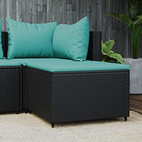 BULANED Gartenhocker mit Kissen, Gartenhocker, Balkon Hocker, Fusshocker Garten, Hocker Garten, Fußhocker Für Sessel, Gartenmöbel Hocker, Schwarz Poly Rattan