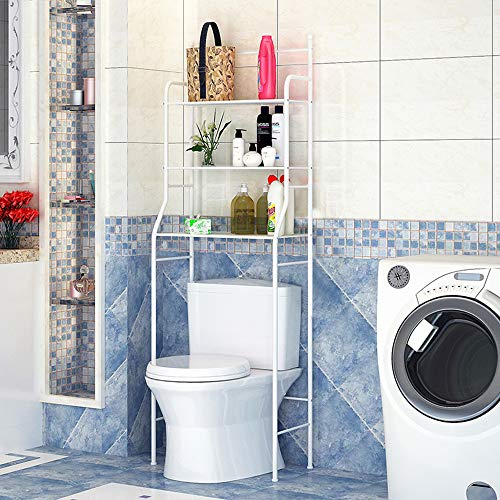 WANZHE Etagère de Salle de Bain MARSA Meuble de Rangement au-Dessus des Toilettes WC ou Lave-Linge avec 3 tablettes, métal laqué (Blanc, 165 * 55 * 26cm)