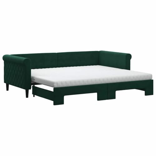 vidaXL Tagesbett, Sofabett Ausziehbar mit Matratzen, Gästebett Schlafsofa für Schlafzimmer Wohnzimmer, Sofa Ausziehbett, Dunkelgrün 90x200cm Samt