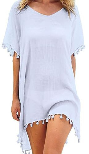Qianderer Women Cover Ups Beachwear Crochet Hollow Out Beach Dress Summer Bikini Swimsuit Cover Up Bathing Suit (White, One Size)