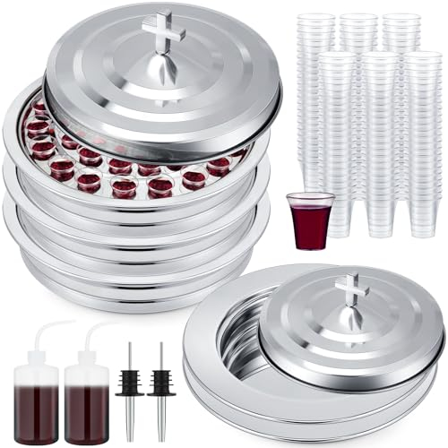 Zhehao 5-teiliges Kommunionsset, Heilige Tabletts für Kirchen mit Deckel, Kommunionsteller mit Deckel, Kirchen, Tassen, Füllstoff und Einwegbecher (Silber)