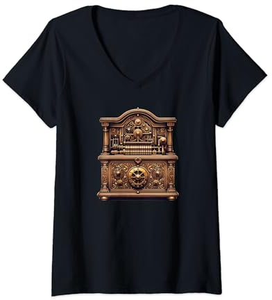 Damen Antike Spieluhr T-Shirt mit V-Ausschnitt