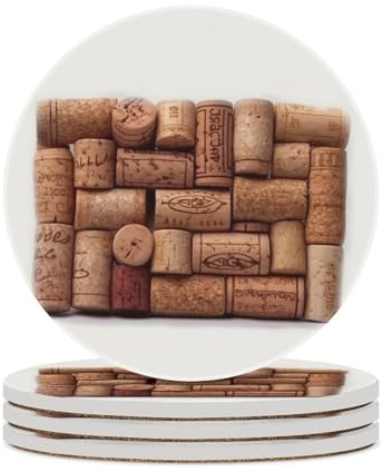 Weinkork-Untersetzer, saugfähig, Keramik-Stein, Getränkeuntersetzer mit Halter, Keramik-Untersetzer mit Korkboden, 10,2 cm, Tischschutzmatte für Heimdekoration, Küche, Bar
