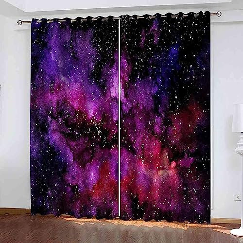 Vorhang, Kinderzimmer, 3D Lila Sternnebel 2 X 75 X 166 Cm Kindervorhänge Mit Ösen, Polyestervorhänge, Wärmeschutzvorhang, Blickdichter Vorhang Mit Ösen, Kindervorhänge Für Wohnzimmer, Schla -9L7Y0Z1M0