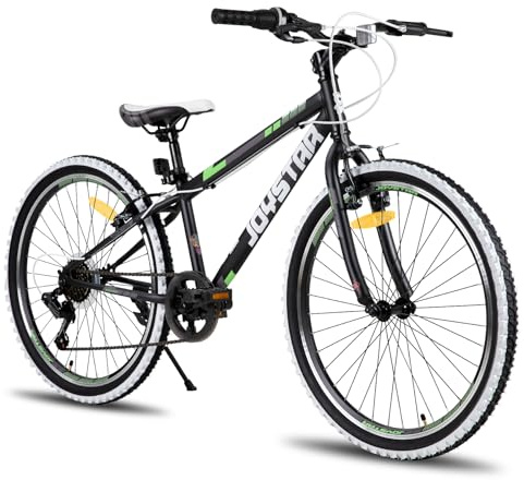 JOYSTAR Lubbock 24 tums barncykel för pojkar och flickor i åldern 9–13 år hardtail mountainbike för barn med 7-växlad svart