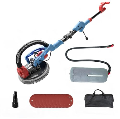 FANZTOOL Trockenbauschleifer 750W mit Integriertem Staubsauger, Ø 225 mm, bis 120° Neigbarer Schleifkopf,1,9m Teleskopierbar,Wand & Deckenschleifer inkl. 12 Schleifscheiben & LED-Arbeitsleuchte
