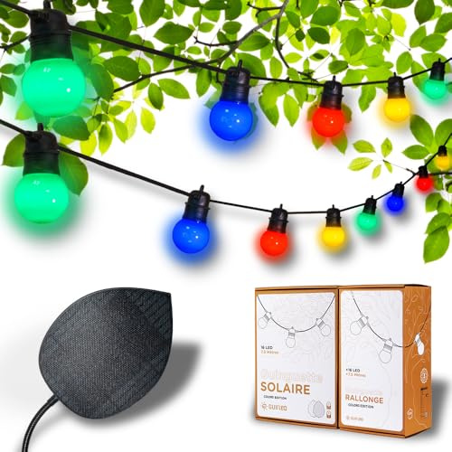 GuirLED - Guirlande lumineuse Solaire & Étanche IP55 Guinguette Premium - 32 LED 15 mètres - 100% Autonome - Feuille photovoltaïque XL - Batterie lithium 4000 mAh - Colors Edition