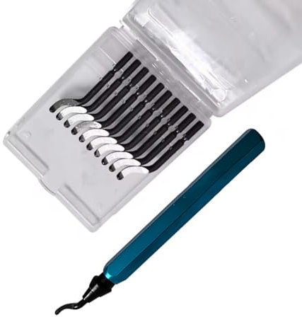 1 Stück Metall Entgrater Werkzeug, Metallgriff Handentgrater mit 10 Stück 360 Grad Rotierender Klinge Schneidwerkzeug für 3D Drucker, Rohre, Kunststoff, Aluminium, Kupfer, PVC, Stahl (Blau)