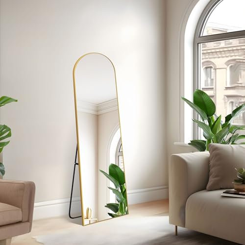 NASSYOU Bogen Ganzkörperspiegel, 150 x 40 cm Standspiegel mit Goldenem Aluminiumrahmen, Groß Wandspiegel Bodenspiegel für Schlafzimmer, Eingangsbereich, Flur, Heimdekoration