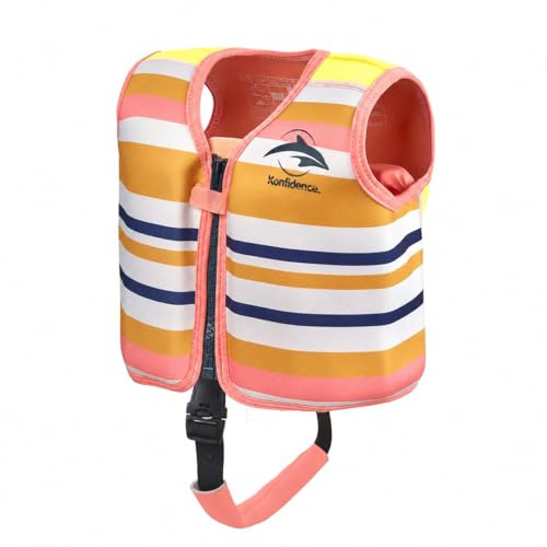 Konfidence - Gilet da bagno Premium con cinghia di sicurezza rimovibile per bambini | Galleggiabilità regolabile | Conforme CE | Approvato dalla scuola di nuoto (Gelato Rose, S 15-19kg)