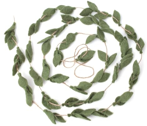 Glaciart One Felt Leaves Garland - Faux Greenery for Living Room, Bedroom, Nursery - Natural New Zealand Wool, Hand Felted in Nepal - Suitable for Christmas, Thanksgiving, Wedding Decorations - 6ft.