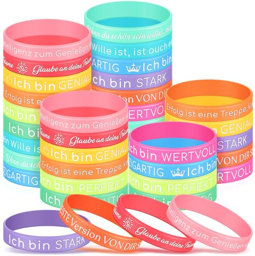Harrycle 36 Stück Kinder Motivationsarmbänder mit Positiven Sprüchen | Mutmacher Geschenk Motivierende Silikon Armbänder Party Mitgebsel für Teenager Kollegen Erwachsene
