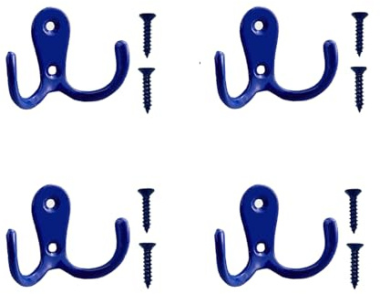 Meiyea 4 ganci doppi a forcella, appendiabiti da parete, adatti per appendiabiti vintage in metallo in bagno e camera da letto, con 8 viti, blu