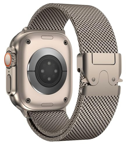 MroTech Milanese Mesh Loop Kompatibel mit Apple Watch Ultra 2/Ultra Armband 49mm 46mm 45mm 44mm SE SE2, Edelstahl Metallarmband Ersatzarmband für iWatch Series10/9/8/7/6/5/4/3/2/1 für Herren,Titan