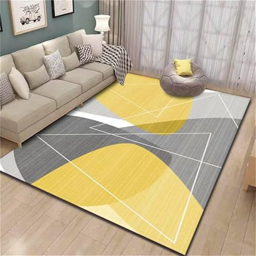 RUGMRZ Home Teppich Outdoor Fleckerlteppich Grau-gelber minimalistischer geometrischer Design-Sofateppich Esszimmer schmutzabweisend Kleines Sofa Für Jugendzimmer Creative Home Teppich 100X160CM