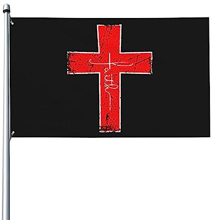 Bandiera cristiana con croce rossa, Gesù Cristo, preghiera, amore, colori vivaci, resistente ai raggi UV, perfetta per decorazioni per la casa, per esterni e interni, 3x5 piedi, striscione in polieste