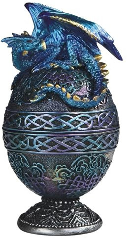 ICE ARMOR 6.5 H Blue Dragon Sitting on Top of Dragon Egg Trinket Box Statue Sculpture Ornament Decoration Home/Room Decor Ideas