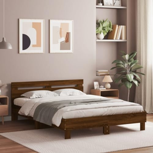LAPOOH Bettgestell mit Kopfteil LED-Beleuchtung Braun Eichen-Optik, Bett, Bed Frame, Familienbett, Bettrahmen, Bett Gestell, Bett Rahmengestell, Schlafzimmer Bett - 3207566