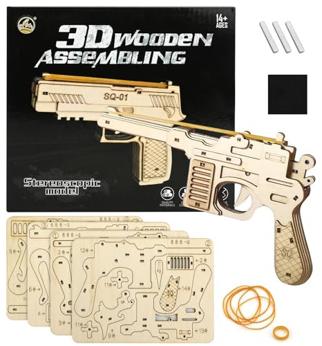CutitiUU 3D Wooden Kids Puzzle Rubber Pistol,Wooden Puzzle Gun,3D Wooden Puzzle Rubber Band Gun Wooden Toy,Wooden Gun Model Kit,3d Wooden Puzzle Gun Gifts for Teen Adults,Wood Crafts Puzzles (B)