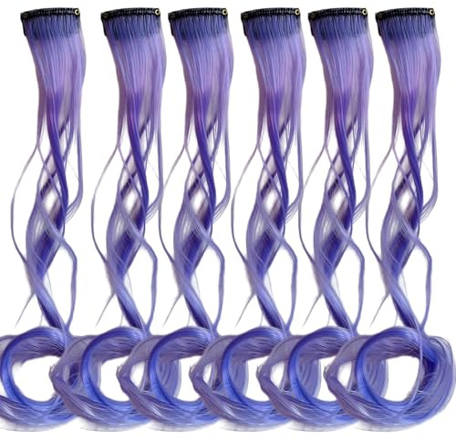 6Pcs Colorato Clip in Estensioni Dei Capelli Viola Chiaro Evidenzia Festa Capelli Ricci Tinsel Clip Per Donne & Ragazza Acconciatura