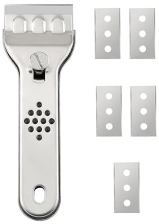 Raschietto pro Kochfeld - Schaber aus Edelstahl mit 5 Ersatzklingen | Vetroceramic -Reinigungswerkzeug, Mehrzweckschaber für Glas- und Induktionsherd, Rasiermesserwerkzeug für