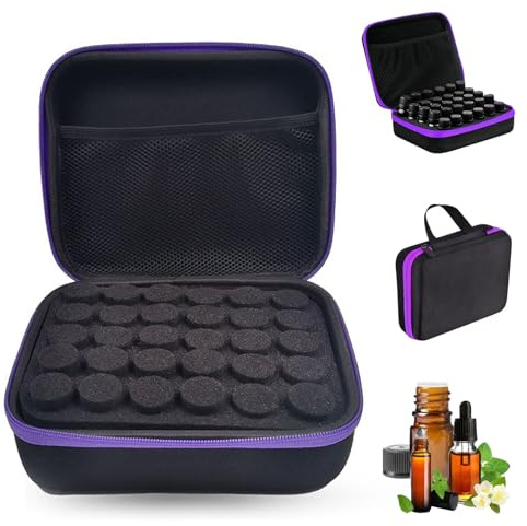 30 Grilles Coffret Rangement Huiles Essentielles,Coffret Huiles Essentielles,Boite Rangement Huiles Essentielles,Rangement Vernis a Ongle,pour 5 10 15ml,Portable(Violet)
