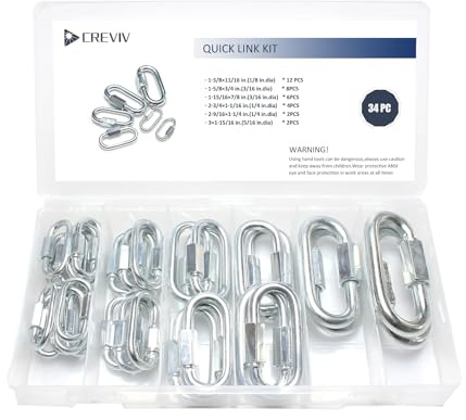34 PCS Quick Link Kit Chain Link Assortment Chain Connectors (6 Sizes) | Carbon steel,DIY, Hanging Decor, Trailers, 220 to 1600 LBS Capacity