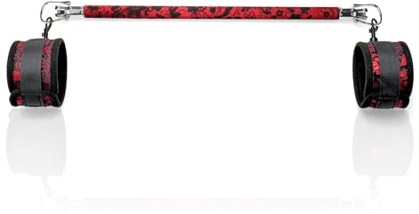 Heavy Duty Stainless Steel Black-Red Flower Spreader Bar with 2pcs PU Furry Detachable Adjustable Straps,Sports Aid Training Fitness Gear Pilates Aid Kit,Home Indoor Sports Yoga Set